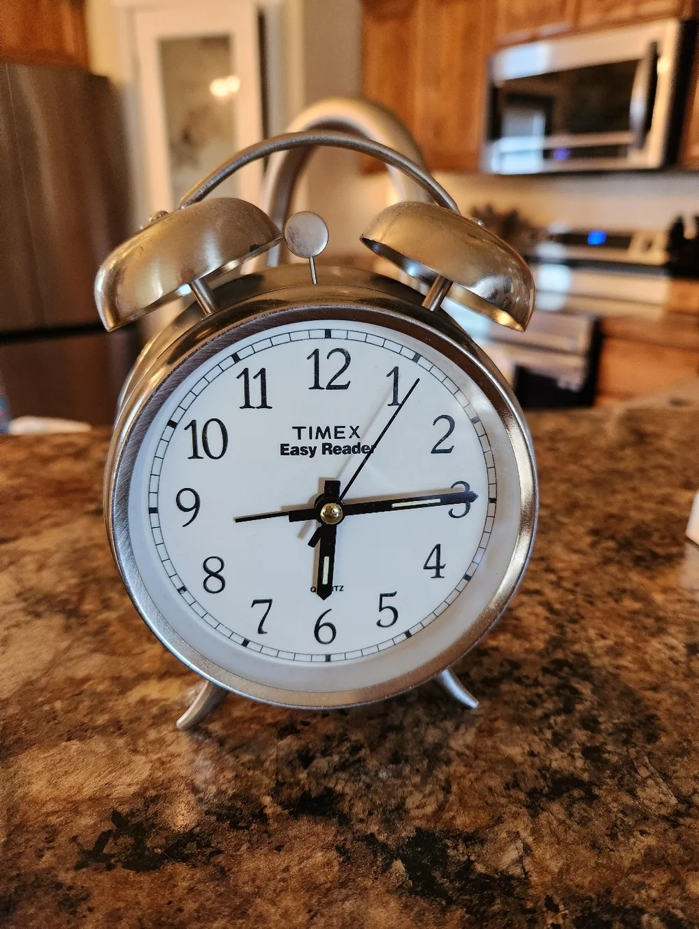 Timex Easy Reader Twin-Bell Alarm Clock - Silver and White